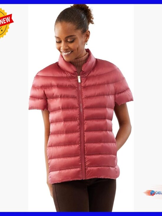 Jackets & Blazers - Women's Quilted Down Puffer Vest Short Sleeve Lightweight Winter Jacket